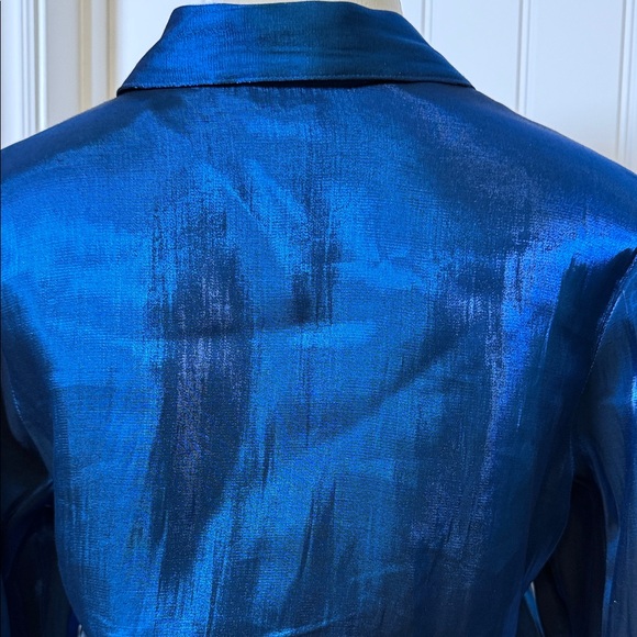 Gorgeous‎ Satin-Shine Button Front Blouse, Cobalt Blue Rayon Blend, Small - Picture 4 of 9